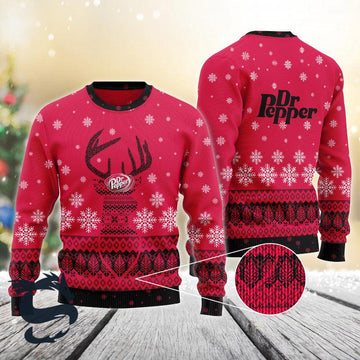 Red Dr Pepper Reindeer Snowy Christmas Sweater - Santa Joker