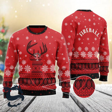 Red Fireball Reindeer Snowy Christmas Sweater - Santa Joker