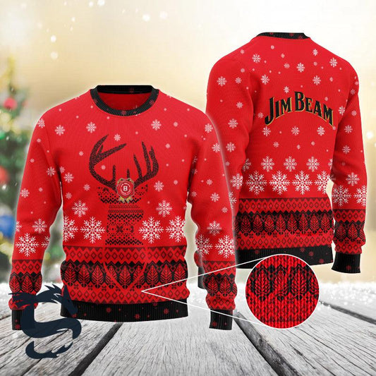 Red Jim Beam Reindeer Snowy Christmas Sweater - Santa Joker
