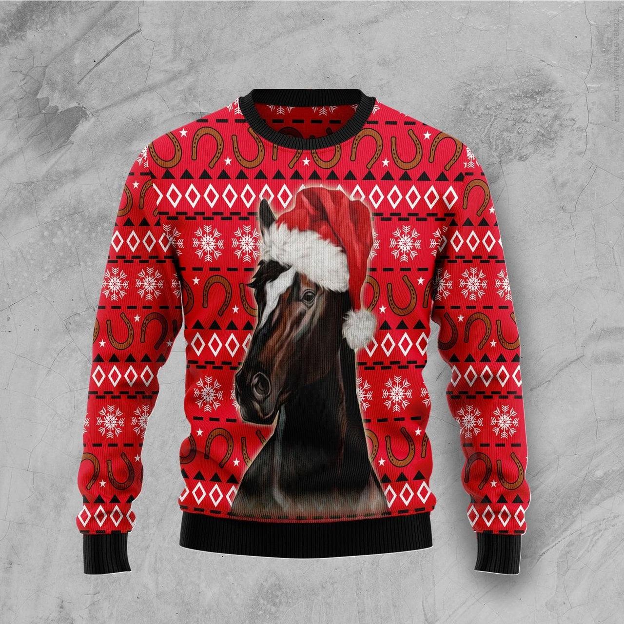 Red Santa Horse Xmas Ugly Sweater - Santa Joker