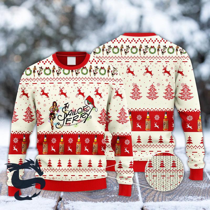 Sailor Jerry Rum Reindeer Snowy Night Ugly Sweater - Santa Joker