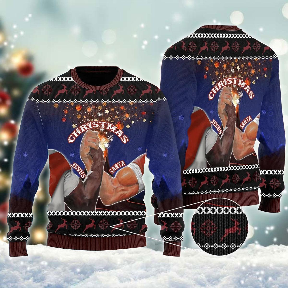 Santa And Jesus Christmas Ugly Sweater - Santa Joker