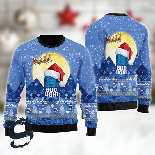 Santa Claus Sleigh Bud Light Ugly Sweater - Santa Joker
