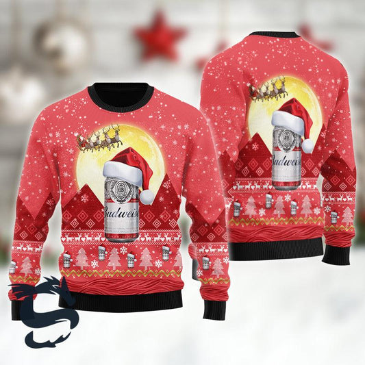 Santa Claus Sleigh Budweiser Ugly Sweater - Santa Joker