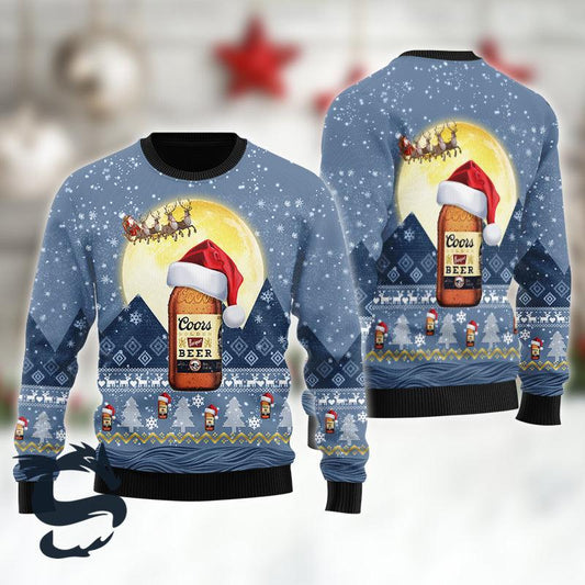 Santa Claus Sleigh Coors Banquet Ugly Sweater - Santa Joker