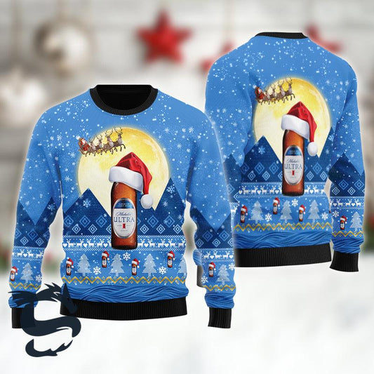 Santa Claus Sleigh Michelob ULTRA Ugly Sweater - Santa Joker