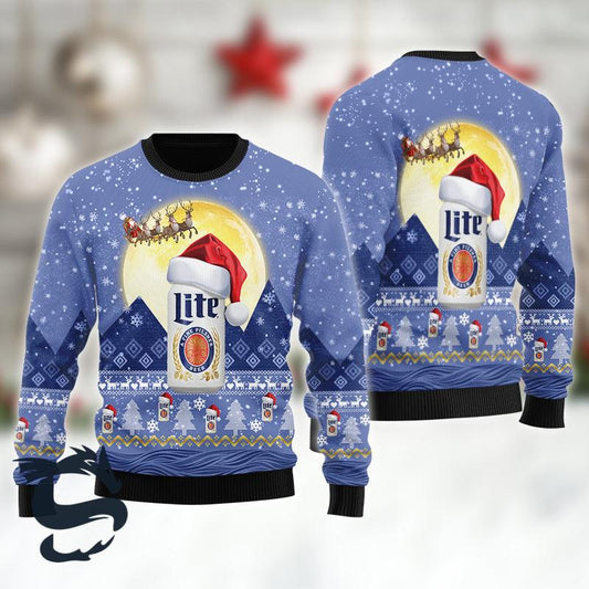 Santa Claus Sleigh Miller Lite Ugly Sweater - Santa Joker