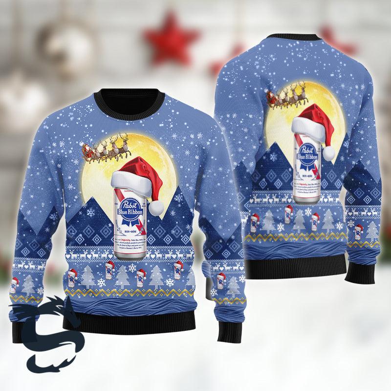 Santa Claus Sleigh Pabst Blue Ribbon Ugly Sweater - Santa Joker