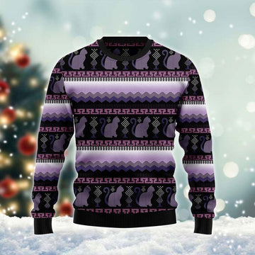 Silhouette Cats Purple Xmas Ugly Sweater - Santa Joker