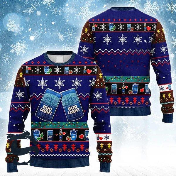 Snowflakes Bud Light Christmas Ugly Sweater - Santa Joker