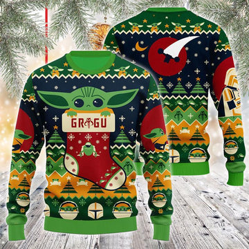 The Mandalorian And Grogu Ugly Sweater - Santa Joker
