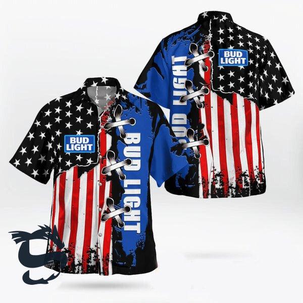 USA Flag Bud Light Button Shirt - Santa Joker
