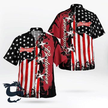 USA Flag Budweiser Button Shirt - Santa Joker
