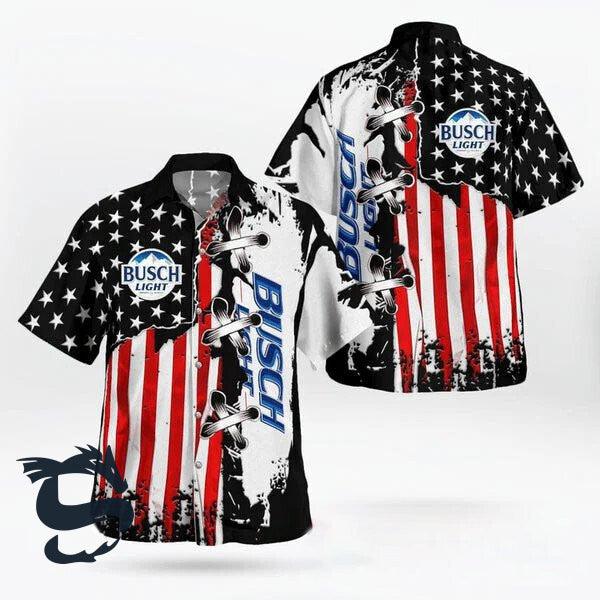 USA Flag Busch Light Button Shirt - Santa Joker