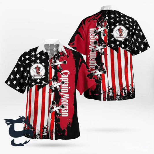 USA Flag Captain Morgan Button Shirt - Santa Joker