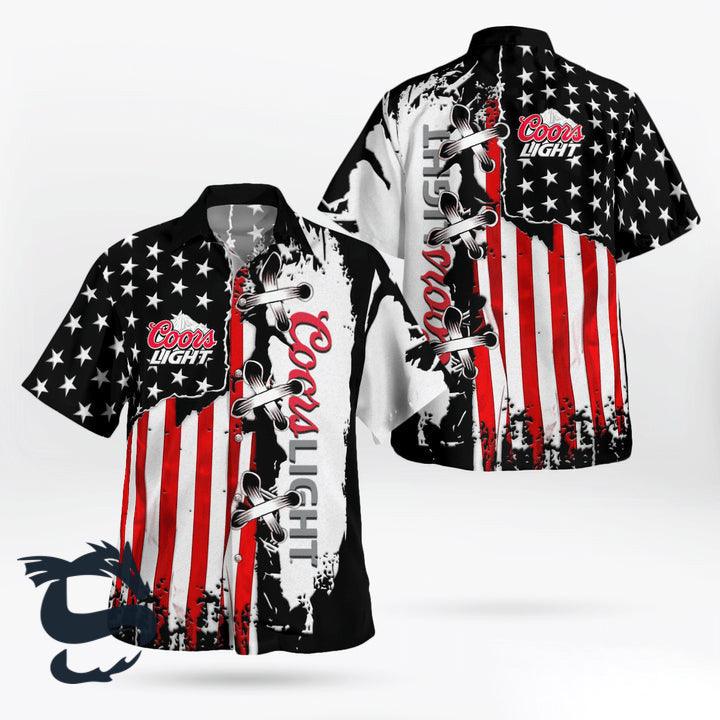 USA Flag Coors Light Button Shirt - Santa Joker