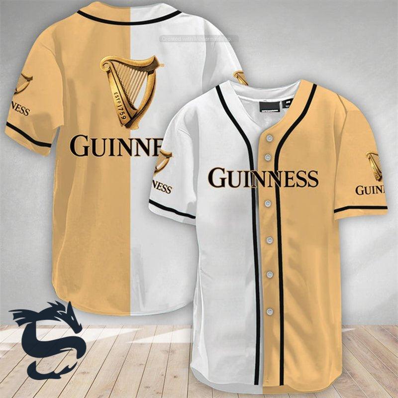 White And Beige Split Guinness Beer Baseball Jersey - Santa Joker