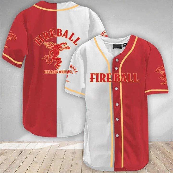 White And Red Split Fireball Whisky Baseball Jersey - Santa Joker