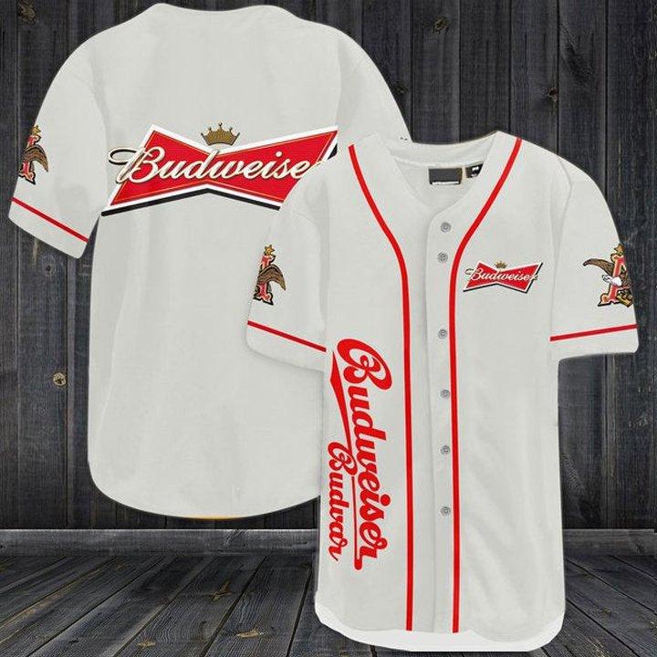 White Budweiser Beer Baseball Jersey | Budweiser Jersey Shirt