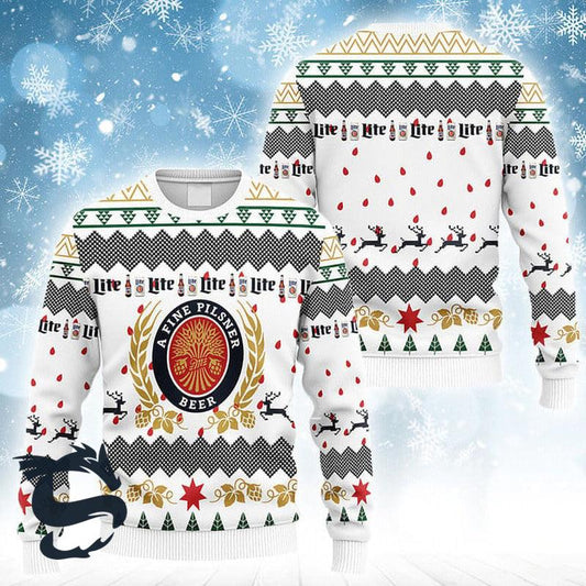 White Miller Lite Christmas Ugly Sweater - Santa Joker