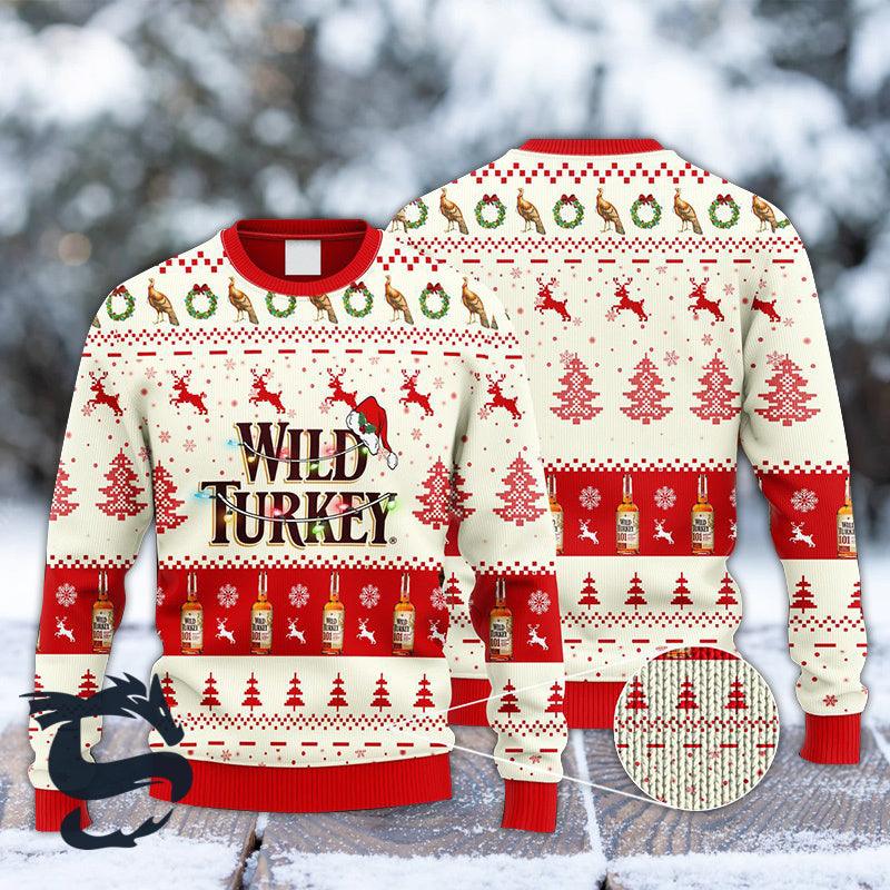 Wild Turkey Whiskey Reindeer Snowy Night Ugly Sweater - Santa Joker