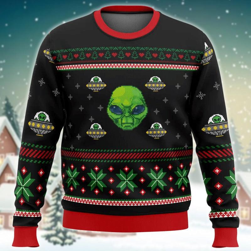 Xmas Alien With A UFO Ugly Sweater - Santa Joker