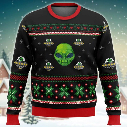 Xmas Alien With A UFO Ugly Sweater - Santa Joker