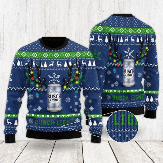 Xmas Deer Busch Light Ugly Christmas Sweater - Santa Joker