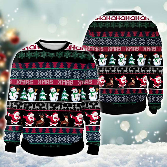 Xmas Santa And Snowman Ugly Sweater - Santa Joker