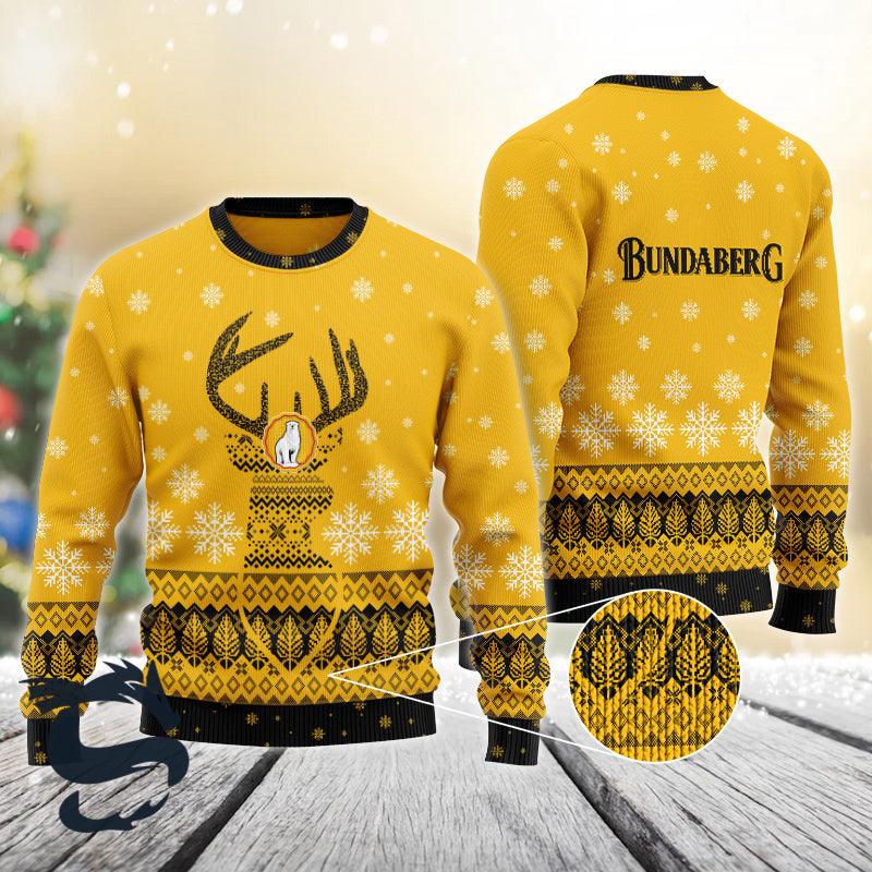 Yellow Bundaberg Reindeer Snowy Christmas Sweater - Santa Joker