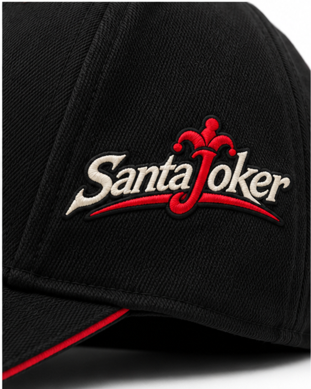 Matte Black unisex baseball cap, close-up of embroidered side panel logo