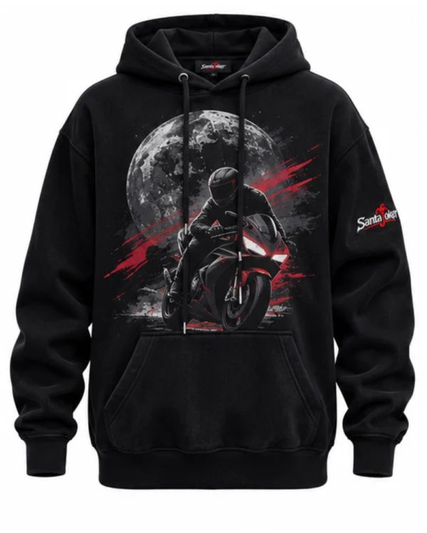 Jet Black men's pullover hoodie, front view