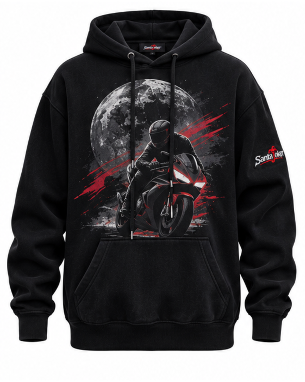 Jet Black men's pullover hoodie, front view