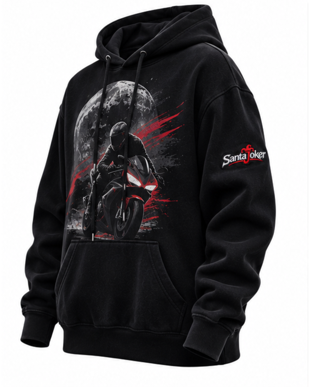 Jet Black men's pullover hoodie, side view